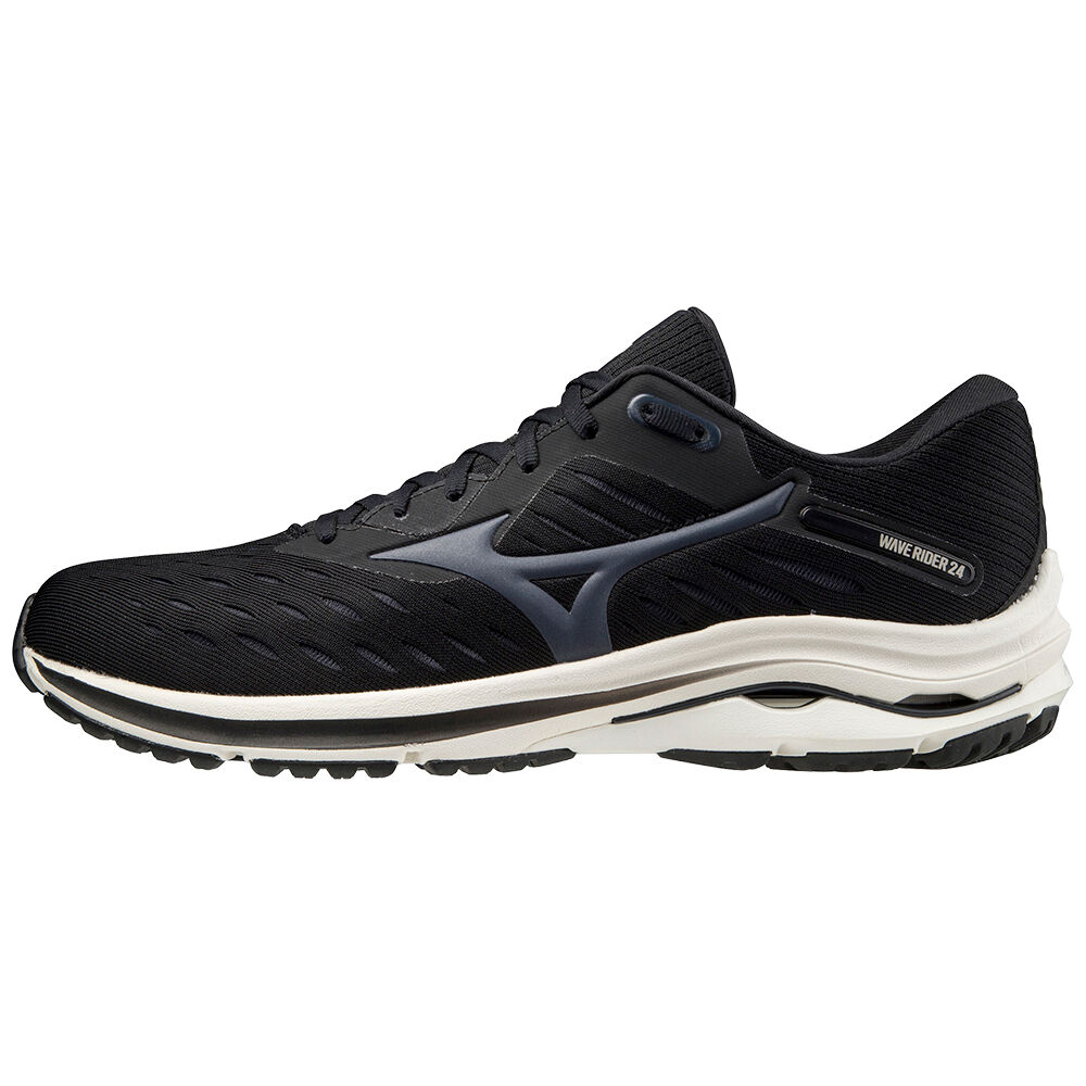 Mizuno Wave Rider 24 - Erkek Koşu Ayakkabısı - Siyah/Lacivert/Beyaz Türkiye (BHVLNM-829)